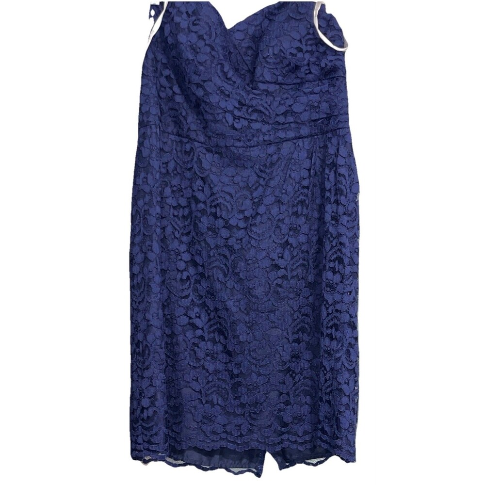 DAVIDS BRIDAL Navy Blue Strapless Knee Length Bridesmaid Dress Lace Size 16